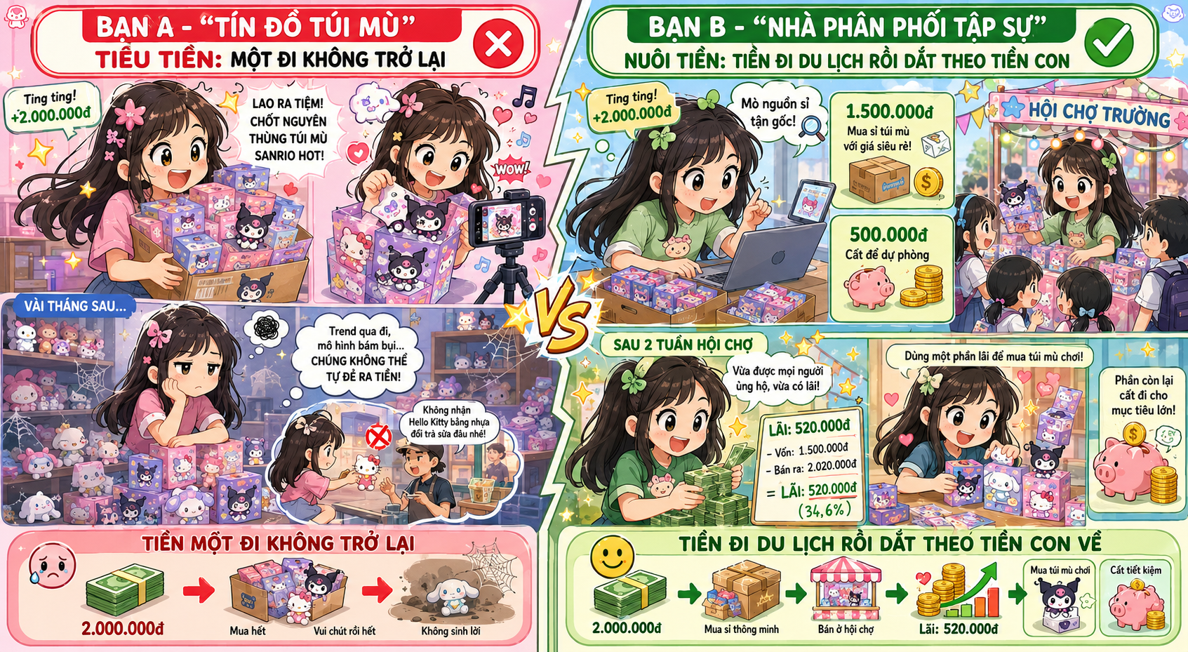 Bạn A vs Bạn B - Túi mù Sanrio